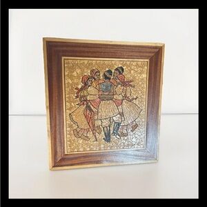 Vintage Wood Marquetry Artwork Dancers 16.75”x15.5”